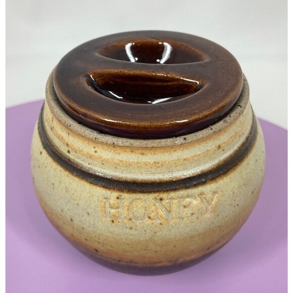 Vintage 70s honey jar, stoneware pottery, small container, country decor - Picture 4 of 10